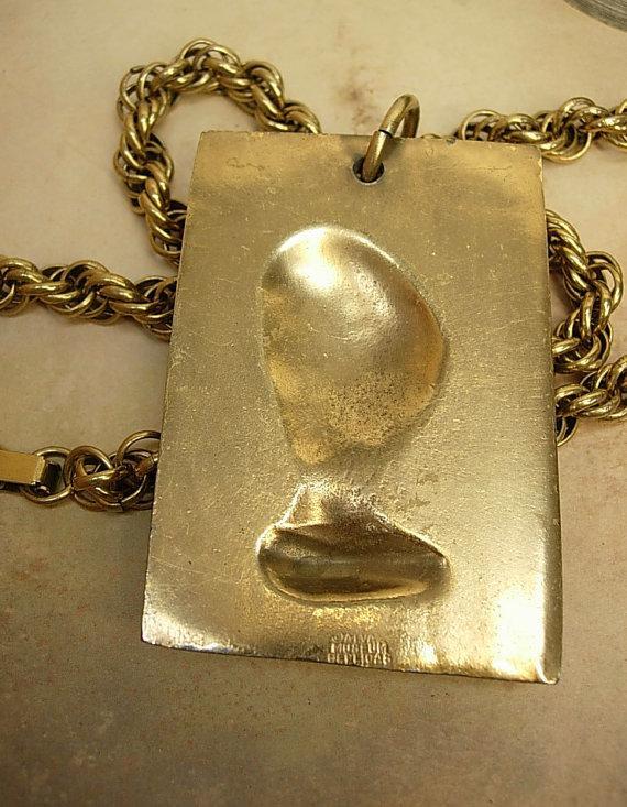 Huge Renaissance Man Necklace signed with thick baroque chain
