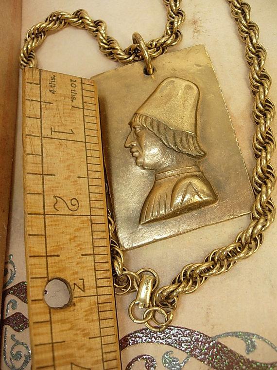 Huge Renaissance Man Necklace signed with thick baroque chain