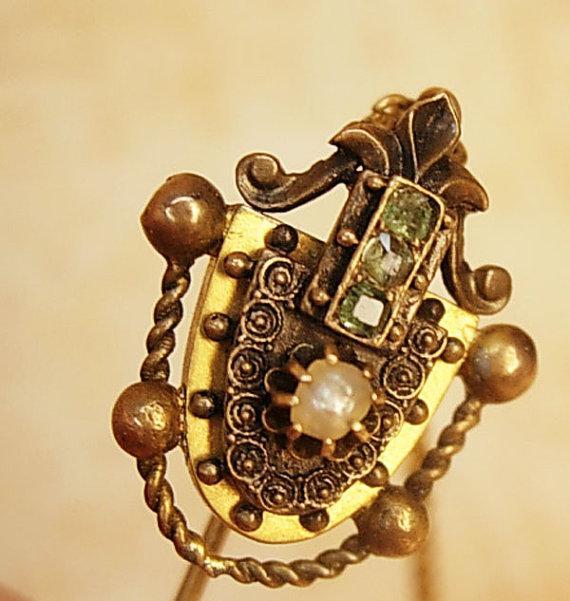Antique emerald Pearl swag Stickpin set snake head