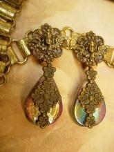 Vintage VIctorian Cherub Earrings with aurora borealis sea glass chandelier drops