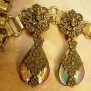 Vintage VIctorian Cherub Earrings with aurora borealis sea glass chandelier drops