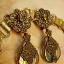 Vintage VIctorian Cherub Earrings with aurora borealis sea glass chandelier drops