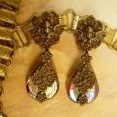 Vintage VIctorian Cherub Earrings with aurora borealis sea glass chandelier drops