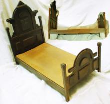Antique Rococo Revival large doll bed wood slats doweled sides