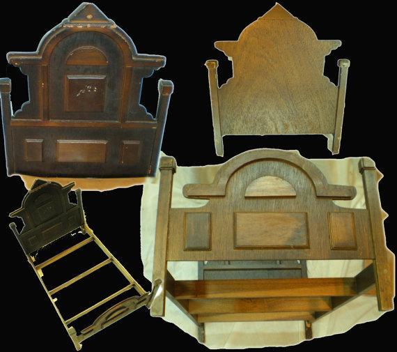 Antique Rococo Revival large doll bed wood slats doweled sides