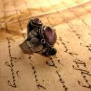 Vintage Signed Taxco Mexican Amethyst Poison ring ornate metal work