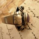 Vintage Signed Taxco Mexican Amethyst Poison ring ornate metal work