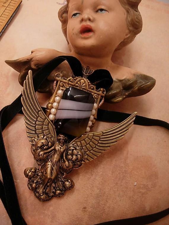 NEoclassical Angel Necklace THE WATCHER Winged goddess