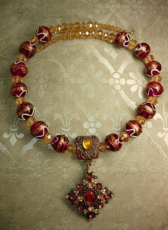 Statement Necklace HUGE Lampwork NEcklace Medieval Renaissance revival