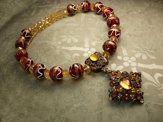 Statement Necklace HUGE Lampwork NEcklace Medieval Renaissance revival