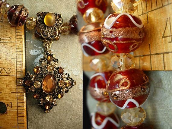 Statement Necklace HUGE Lampwork NEcklace Medieval Renaissance revival