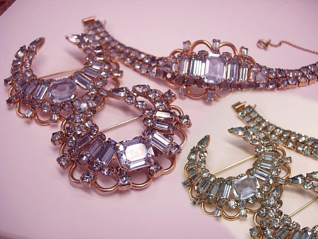 Kramer Alexandrite SIgned Bracelet 2 brooch set GORGEOUS vintage demi parure