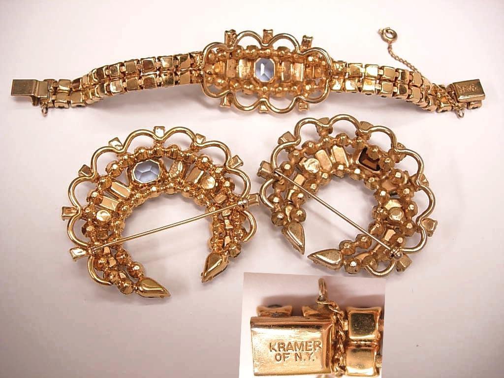Kramer Alexandrite SIgned Bracelet 2 brooch set GORGEOUS vintage demi parure