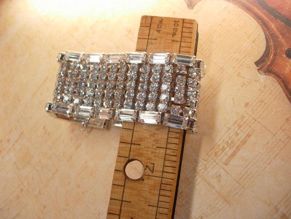 Vintage 7 row bracelet BRILLIANT Baguette Rhinestones Showstopper bracelet LOADED with glass stones