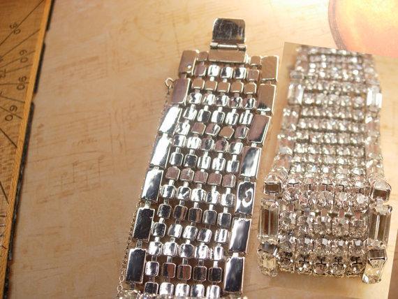 Vintage 7 row bracelet BRILLIANT Baguette Rhinestones Showstopper bracelet LOADED with glass stones