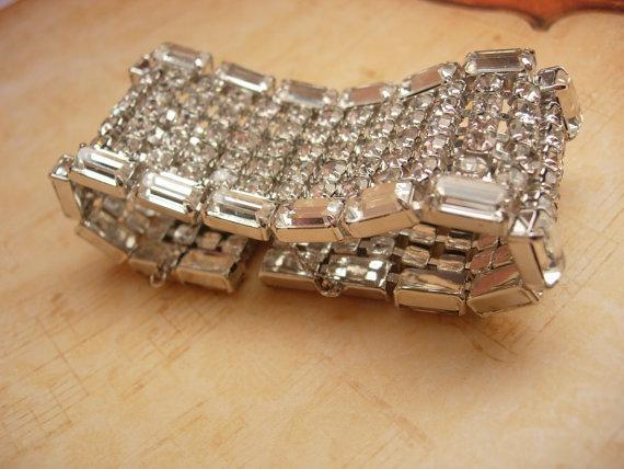 Vintage 7 row bracelet BRILLIANT Baguette Rhinestones Showstopper bracelet LOADED with glass stones
