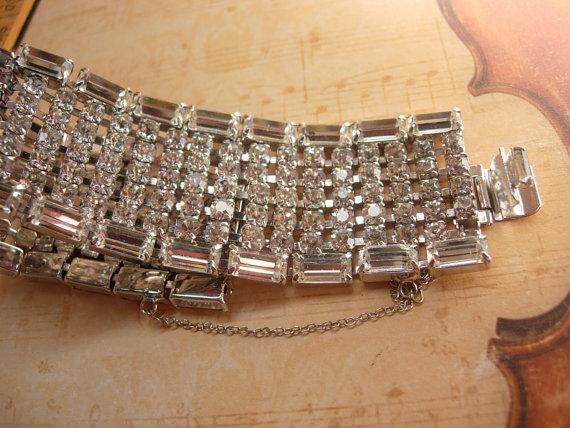 Vintage 7 row bracelet BRILLIANT Baguette Rhinestones Showstopper bracelet LOADED with glass stones