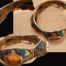 Antique Chinese enamel Bracelet With camphor glass inserts peacock colored enamel