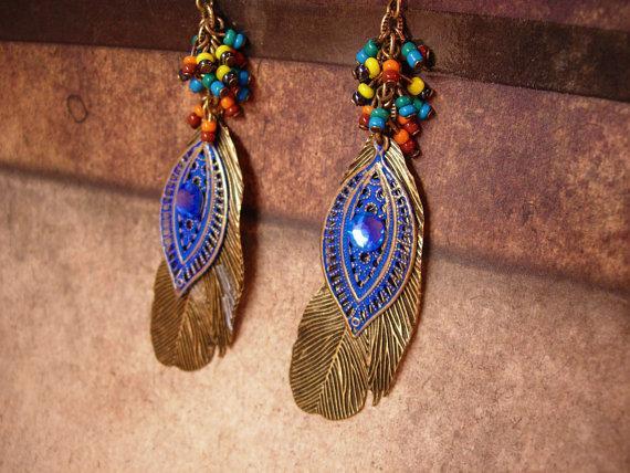 Bohemian Rhinestone feather Earrings