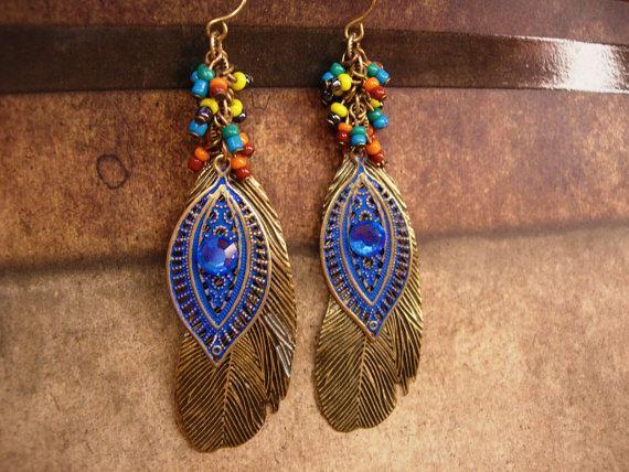 Bohemian Rhinestone feather Earrings
