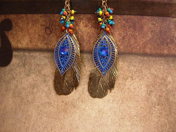 Bohemian Rhinestone feather Earrings