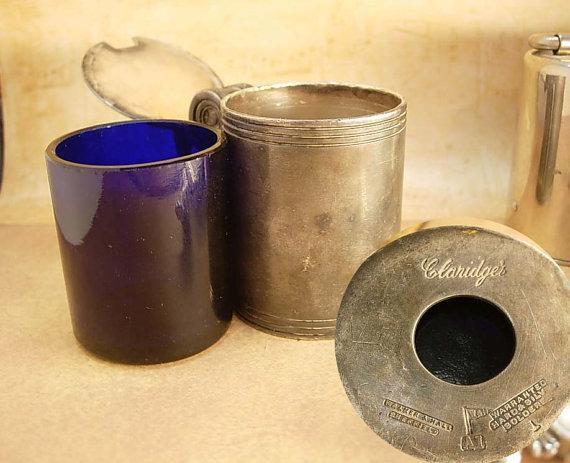 1800's Sheffield lidded mustard pot Walker & Hall with silver hallmarks