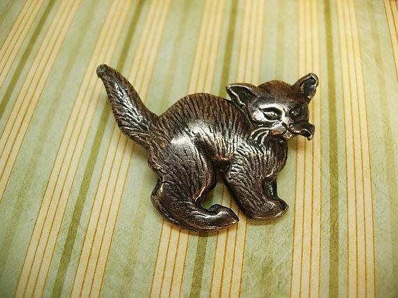 Vintage Napier sterling brooch Halloween cat signed brooch