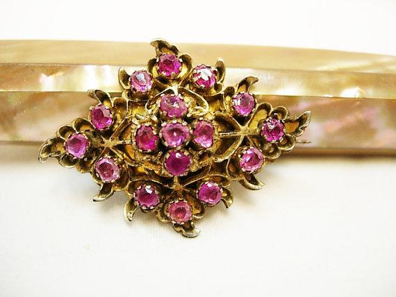 ANtique Ruby Brooch 13cts 1880 period piece Rare beauty