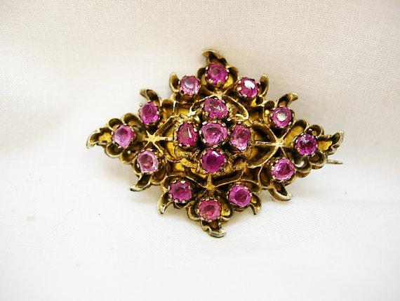 ANtique Ruby Brooch 13cts 1880 period piece Rare beauty