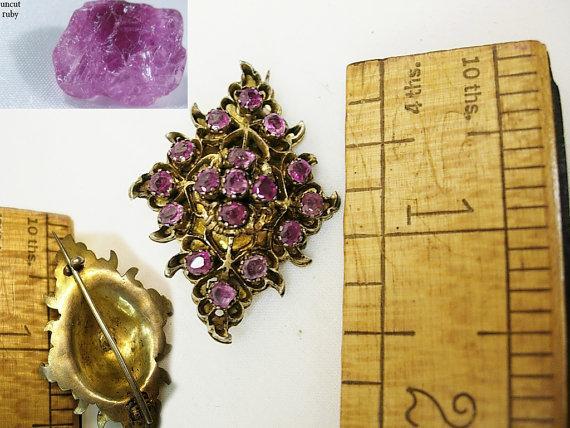 ANtique Ruby Brooch 13cts 1880 period piece Rare beauty