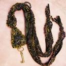 Gothic Spider necklace woven textiles in peacock colors and skeleton key
