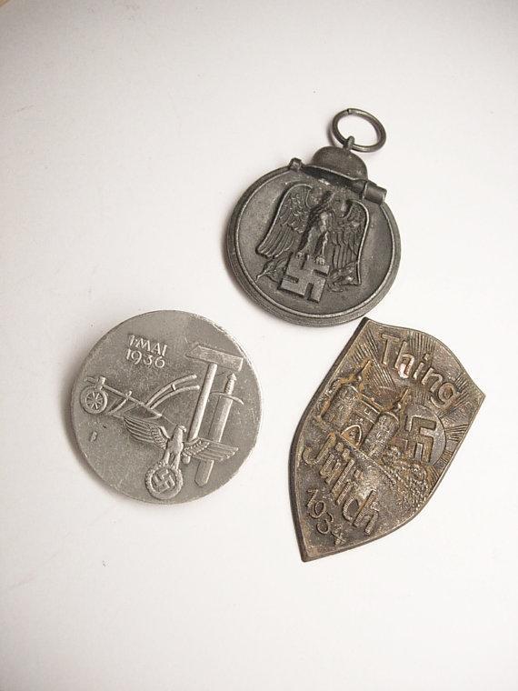 Lot Vintage Russian Front Nazi Medal Thing Julich 1934 Pinback NOWA Hamburg 39