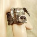 14gm STERLING Ring bizarre WILD BOAR PIG figural wings