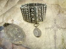 Vintage Rosary bracelet Medieval sacred heart Religious medal fob