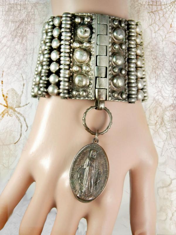 Vintage Rosary bracelet Medieval sacred heart Religious medal fob