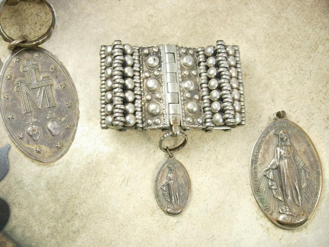 Vintage Rosary bracelet Medieval sacred heart Religious medal fob