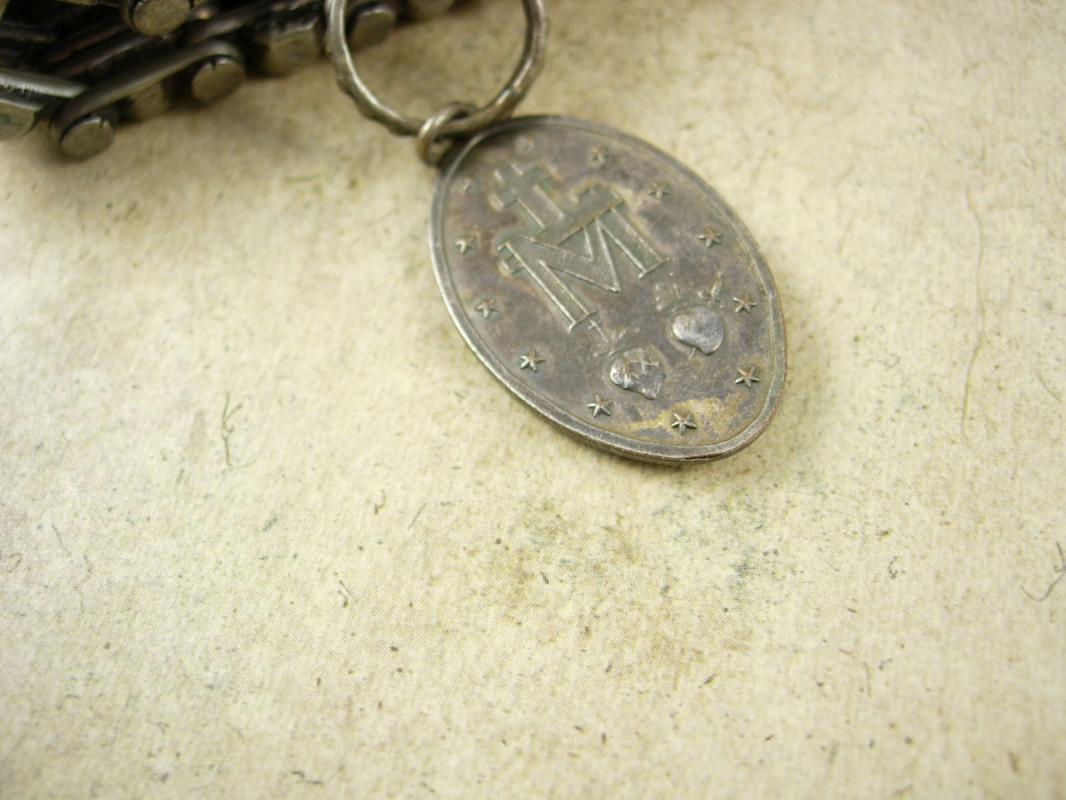 Vintage Rosary bracelet Medieval sacred heart Religious medal fob