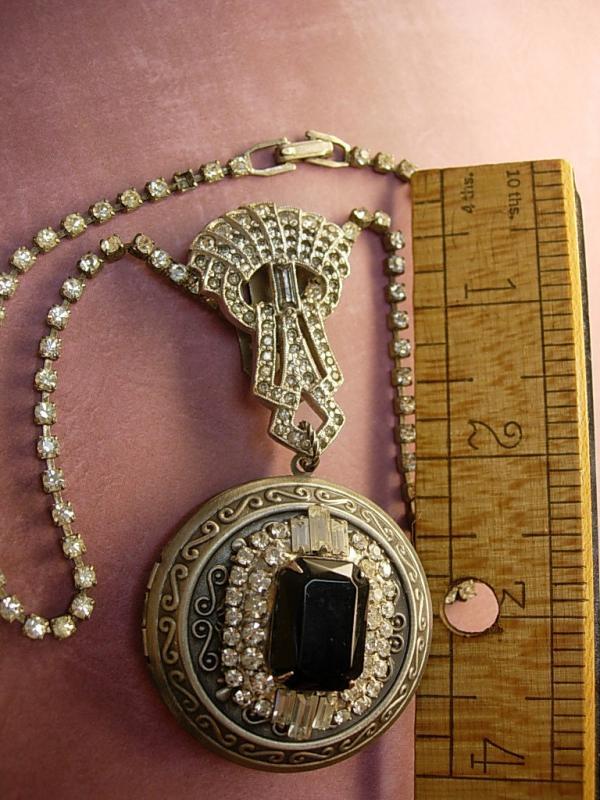 Flapper Locket NEcklace Jeweled top Art deco Paste