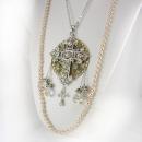Romantic Gothic Rosary Necklace Long wedding Pearls and glass prism drops chandelier renaissance