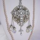 Romantic Gothic Rosary Necklace Long wedding Pearls and glass prism drops chandelier renaissance