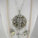 Romantic Gothic Rosary Necklace Long wedding Pearls and glass prism drops chandelier renaissance