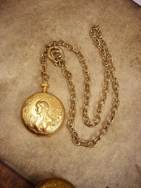 Minerva GOddess pocketwatch Locket Watch chain necklace hidden compartment
