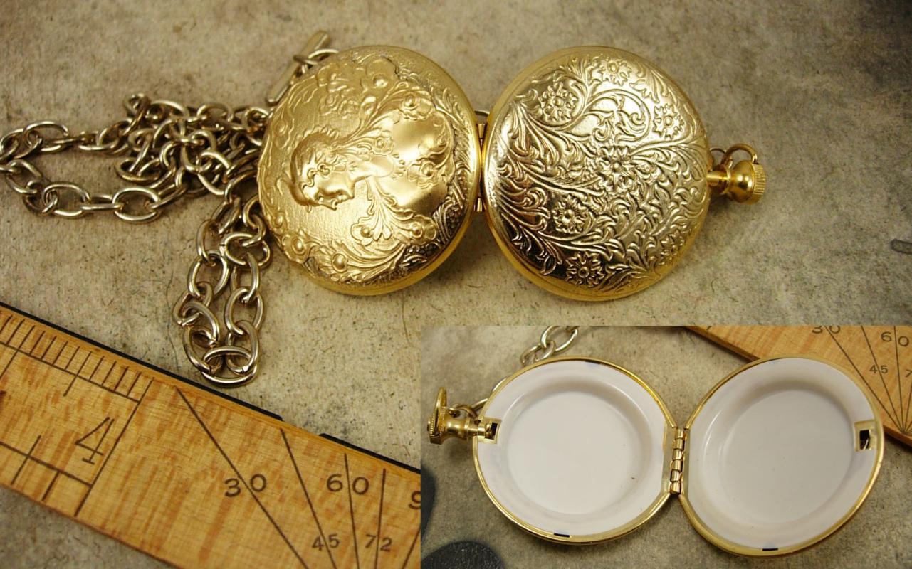 Minerva GOddess pocketwatch Locket Watch chain necklace hidden compartment