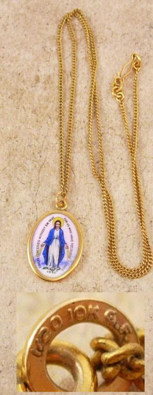 Antique Icon necklace 1830 Hungarian Enamel Miraculous Portrait GOLD Vintage Sacred Heart