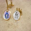 Antique Icon necklace 1830 Hungarian Enamel Miraculous Portrait GOLD Vintage Sacred Heart