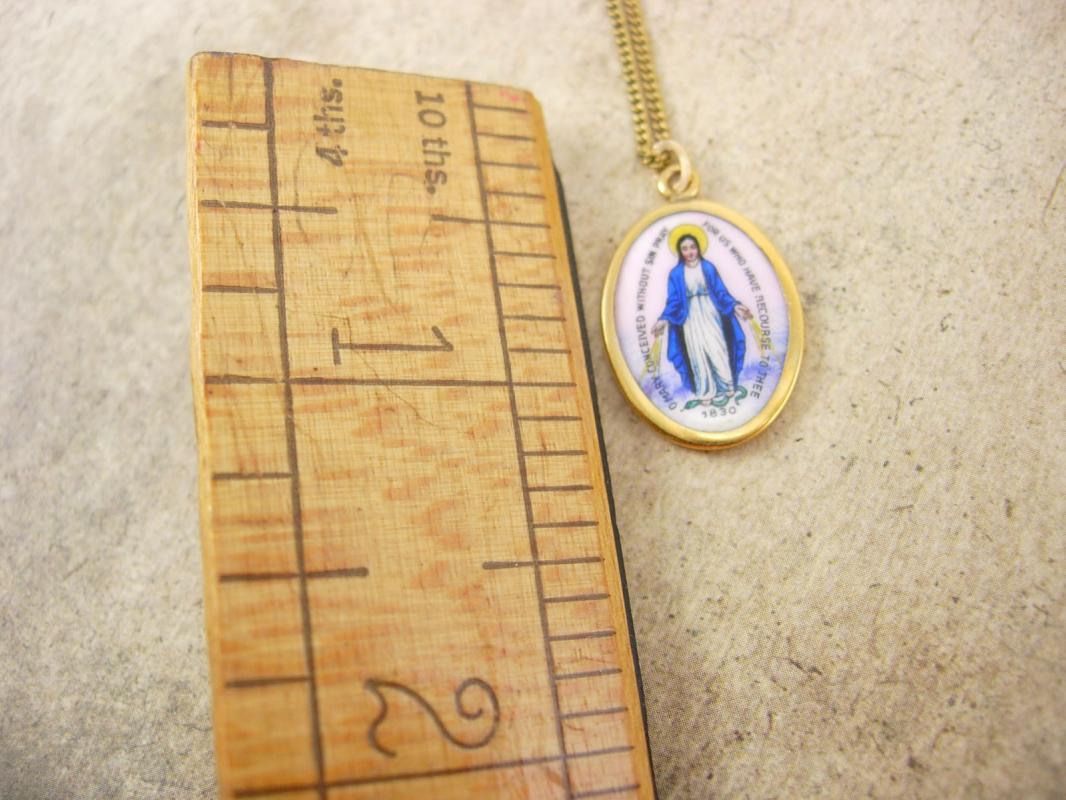 Antique Icon necklace 1830 Hungarian Enamel Miraculous Portrait GOLD Vintage Sacred Heart