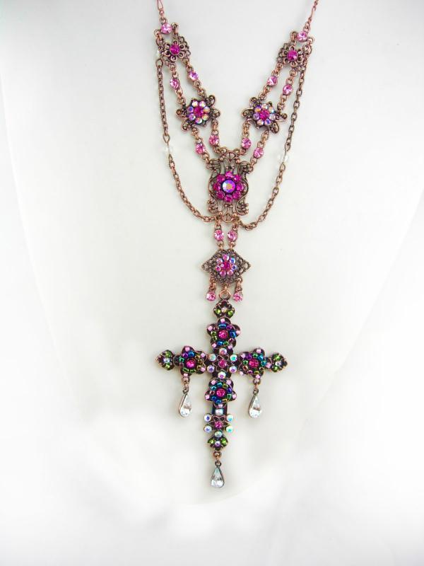 Bohemian rhinestone Rosary necklace Purple PInk crystal drops and more