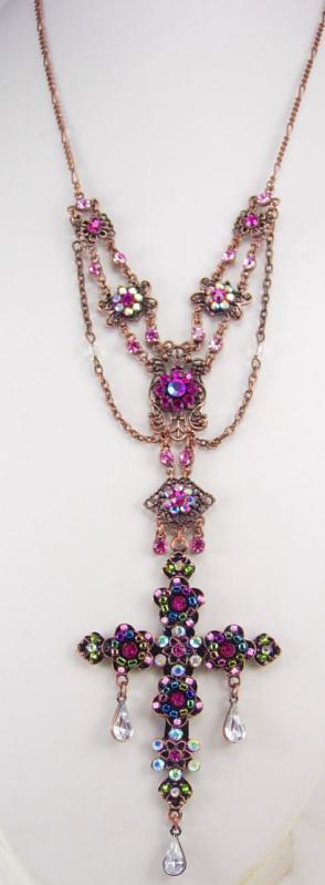 Bohemian rhinestone Rosary necklace Purple PInk crystal drops and more