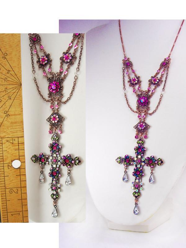 Bohemian rhinestone Rosary necklace Purple PInk crystal drops and more