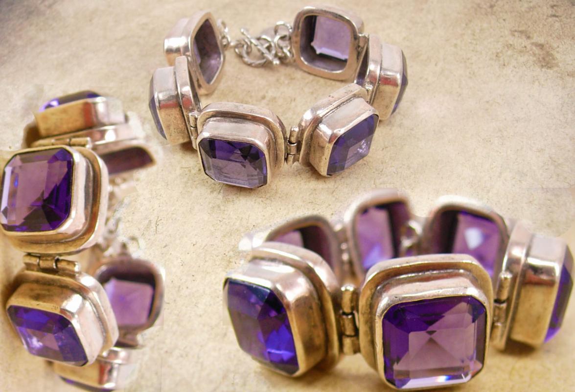 HUGE Amethyst silver Bracelet with infant of prague sterling icon charm fob